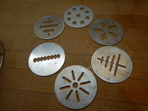 cookie forming disc selection for the cookie press, Danish Butter Cookies baking Victoria, BC