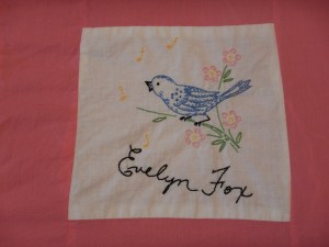 embroidery by Evelyn Fox, Silver Valley Ladies Club Canadian Centennial Friendship Bedspread