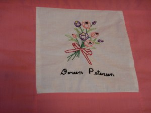 embroidery by Doreen Petersen, Silver Valley Ladies Club Canadian Centennial Friendship Bedspread