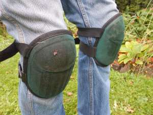 cloth & foam knee pads with velcro and clip straps, garden knee pads, knee protectors, garden knee pads review, garden Victoria, Vancouver Island, BC Pacific Northwest
