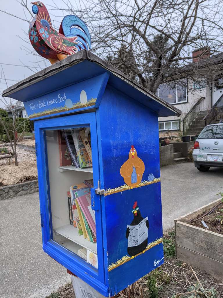 street library, book sharing, book exchange, public art, free little library, take a book, public art, Victoria, Vancouver Island, BC, Pacific Northwest