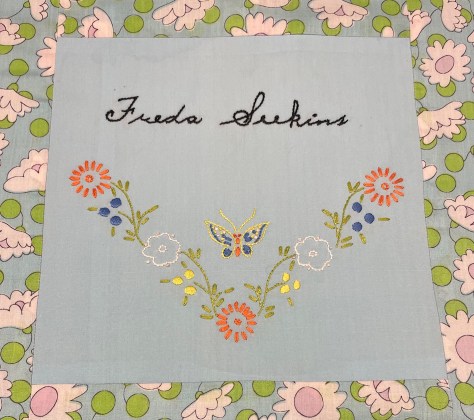 embroidery by Freda Seekins, Silver Valley Ladies Club Canadian Centennial Friendship Bedspread
