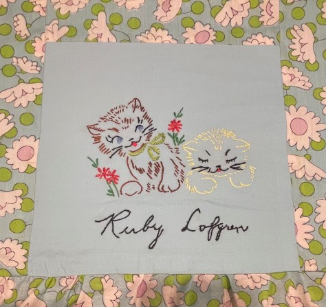 embroidery by Ruby Lofgren, Silver Valley Ladies Club Canadian Centennial Friendship Bedspread